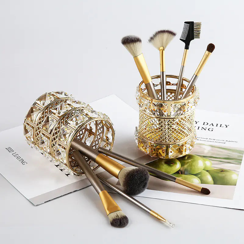 Makeup Brush Organizer - European Style Golden Crystal