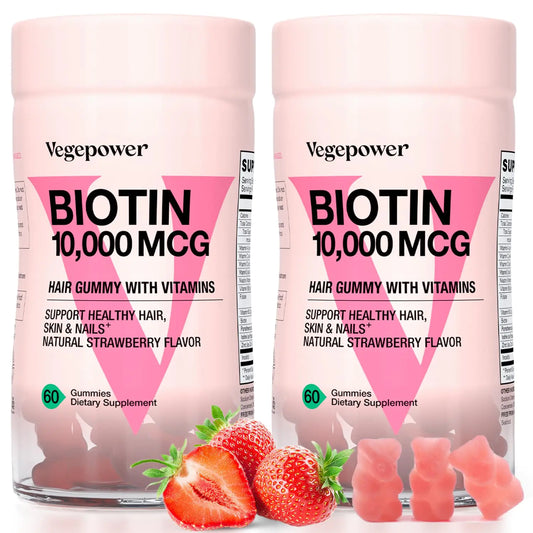 Biotin Gummies 10000mcg Supplements - with Vitamin C A D B-Complex Folate Zinc for Women & Girls- Vegan Biotin Hair Growth Gummy for Healthy Hair and Nails Non-GMO Strawberry 120 Bear