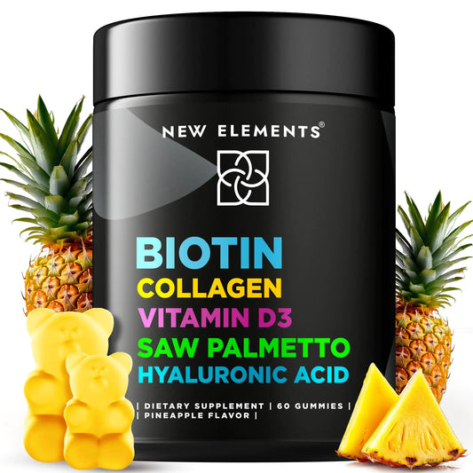 Biotin Gummies with Collagen Vitamin D3 Saw Palmetto & Hyaluronic Acid for Hair Skin and Nails Hair Growth Supplement for Men & Women | Non-GMO | Gluten-Free | Natural Pineapple Flavor