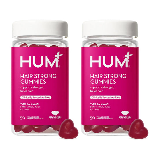 HUM Hair Strong - Daily Gummies with Biotin to Improve Hair Growth - Fo Ti Folic Acid Zinc Vitamin B12 & PABA to Support Healthy Hair Skin and Nails for Women and Men (100-Count)