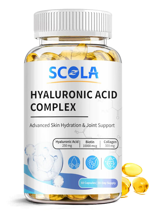 Hyaluronic Acid Supplements - Advanced Skin Hydration & Joint Support with 250 mg Hyaluronic Acid Vitamin C Collagen and 10000 mcg Biotin - Anti-Aging Skin Supplement - 60 Vegan Capsules