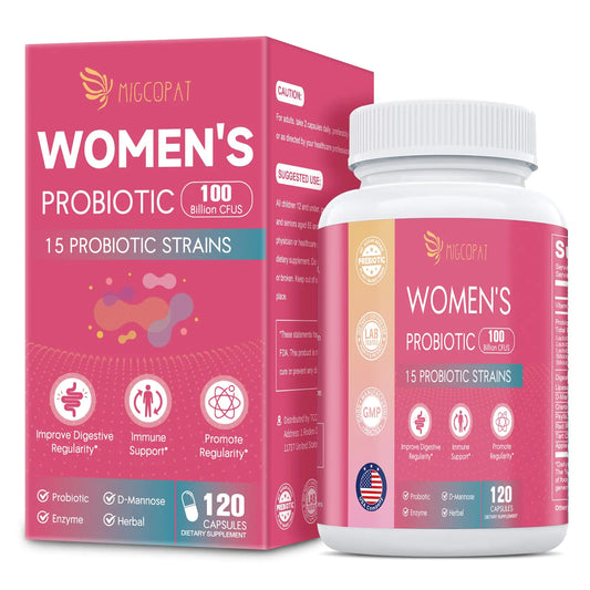 Migcopat Probiotics for Women 100 Billion CFU with Prebiotics Digestive Enzymes Cranberry Extract Immune Support Probiotic Regularity Vaginal & Urinary Health Women Probiotic 120 Capsules