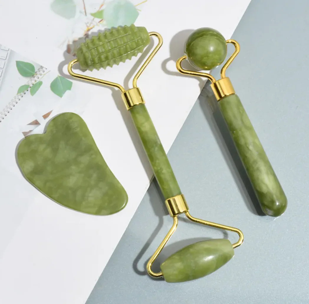 3-in-1 Jade Face Roller Set