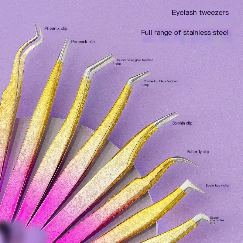 Eyelash Extension Tweezers - Flower Gold Beauty Tool
