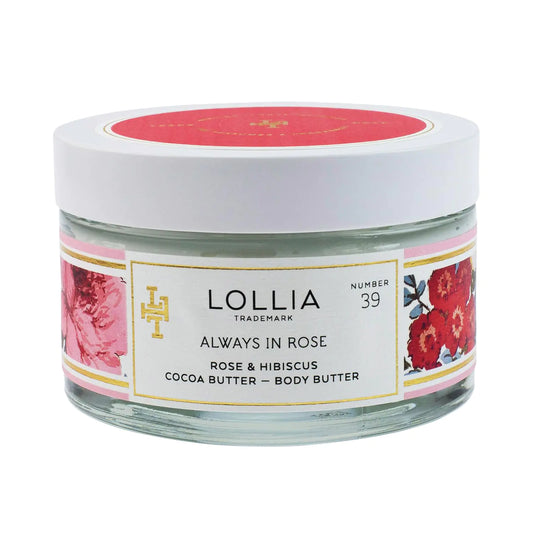 LOLLIA Always in Rose Body Butter 5.5 oz. - Rose & Hibiscus Fragrance – Shea Butter & Cocoa Butter Body Lotion for Women Hydrating & Smooth Body Moisturizer