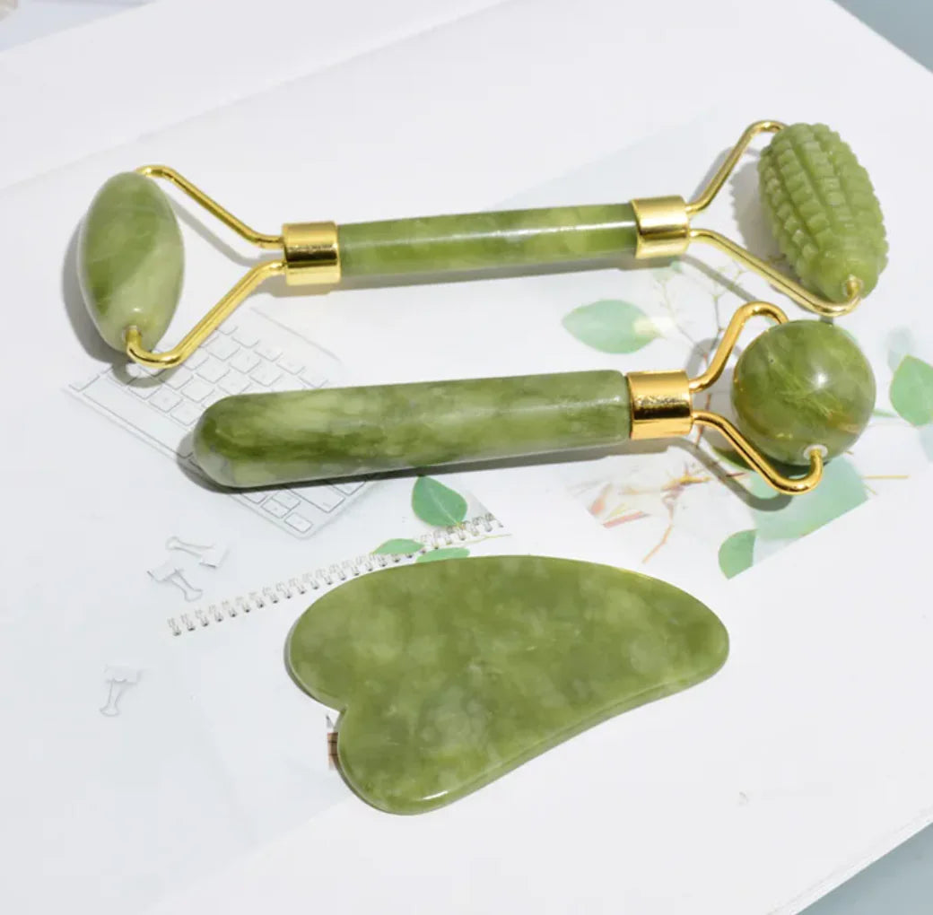 3-in-1 Jade Face Roller Set