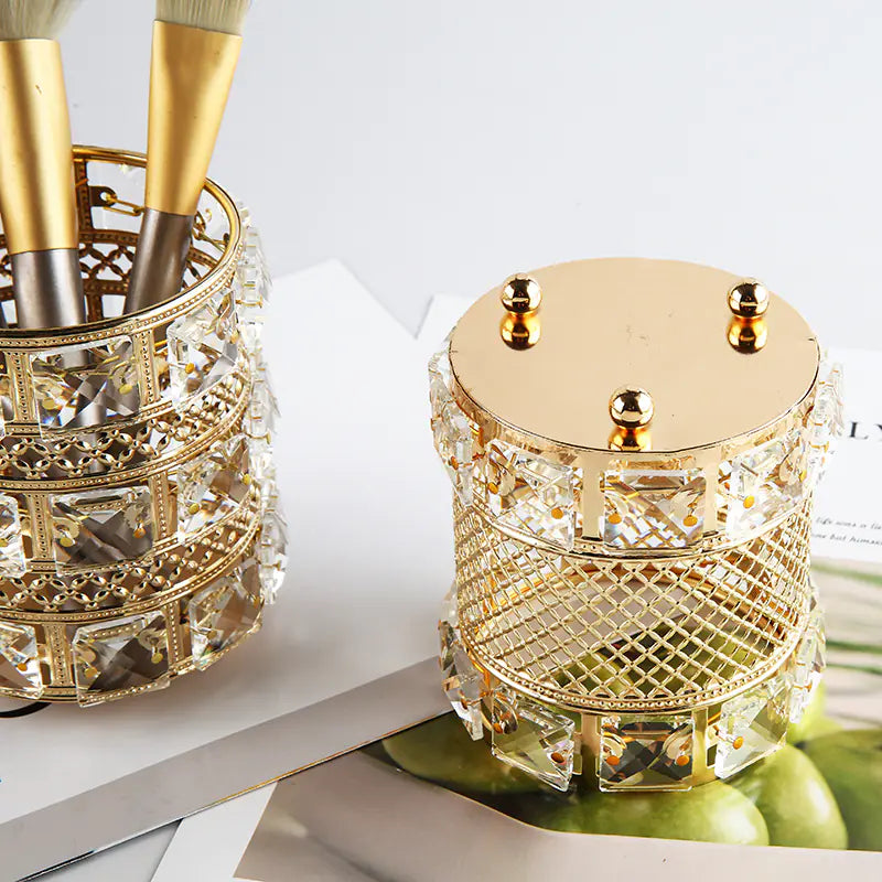 Makeup Brush Organizer - European Style Golden Crystal