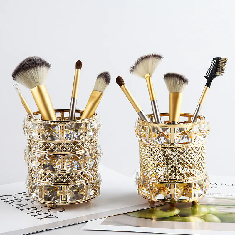 Makeup Brush Organizer - European Style Golden Crystal