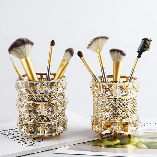 Makeup Brush Organizer - European Style Golden Crystal