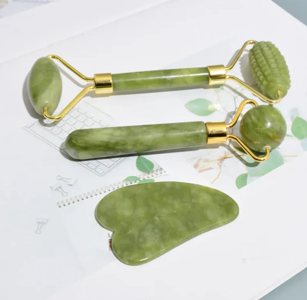 3-in-1 Jade Face Roller Set