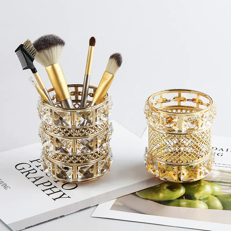 Makeup Brush Organizer - European Style Golden Crystal