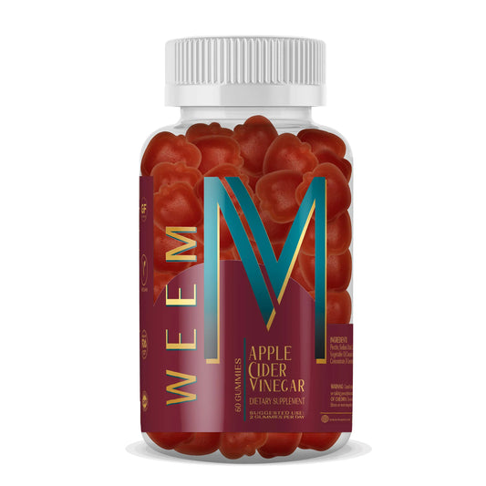 WEEM Apple Cider Vinegar Gummies - Natural Vegan ACV with Folic Acid- Gluten Free - Vitamin B12 - Premium Detox & Weight Supplement- Helps Digestion for Women and Men