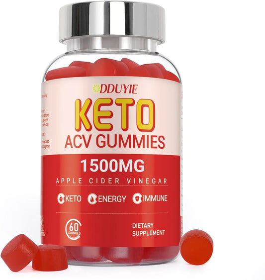 DDUYIE Vegan Apple Cider Vinegar Gummies | 1500MG 60 Count | Keto ACV Supplement | Apple Flavor | Rich in Vitamins B12 and B6 | Non-GMO Gluten Free Gelatin-Free Gummies for Adults