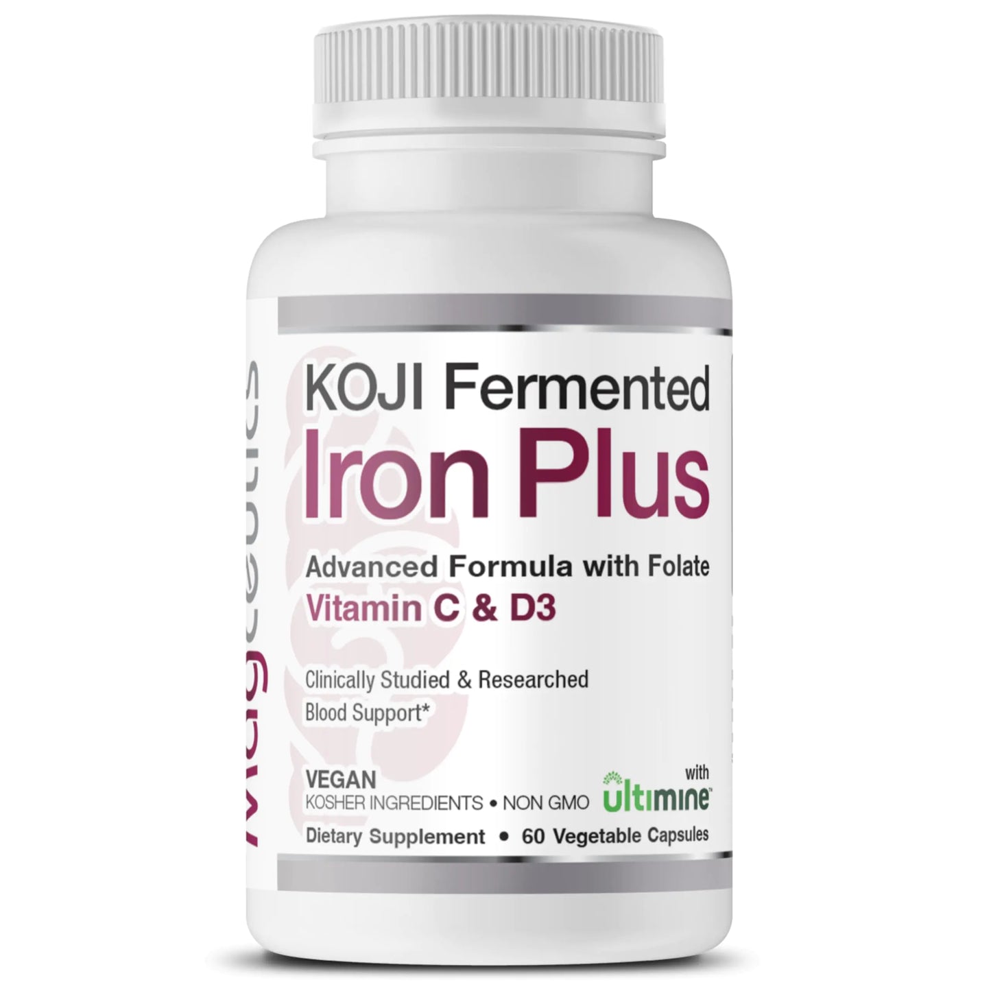 Magceutics Koji Fermented Iron Plus - Iron Supplement with Vitamin C Vitamin D3 and Folate for Blood Support Easily Absorbed and Bioavailable Stomach Friendly Vegan Non-GMO - 60 Capsules